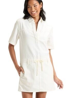 Universal Thread Cream Short Sleeve Drawstring Shirt Dress